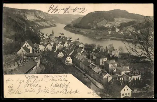 AK Wehlen /Sächs. Schweiz, Ortsansicht aus der Vogelschau
