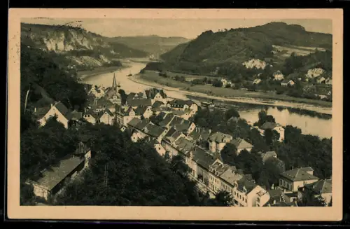 AK Wehlen /Sächs. Schweiz, Ortsansicht mit Flusspartie