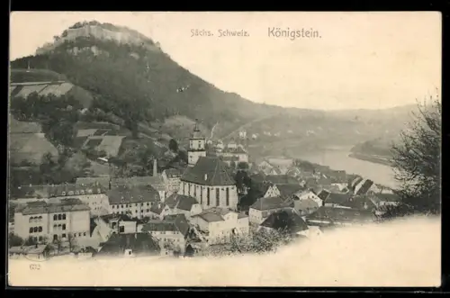 AK Königstein /Sächs. Schweiz, Ortsansicht mit Kirche