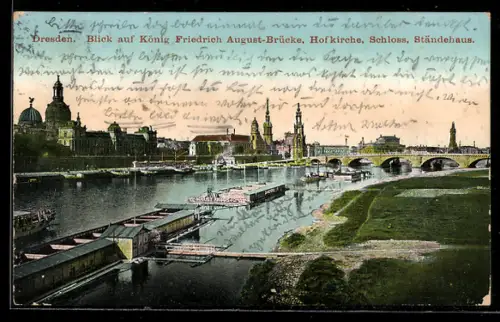 AK Dresden, König Friedrich August-Brücke, Hofkirche, Schloss, Ständehaus