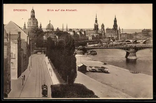 AK Dresden, Terrassenufer, Strassenbahn