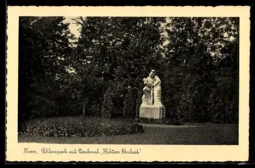 AK Moers, Schlosspark mit Denkmal Hektors Abschied