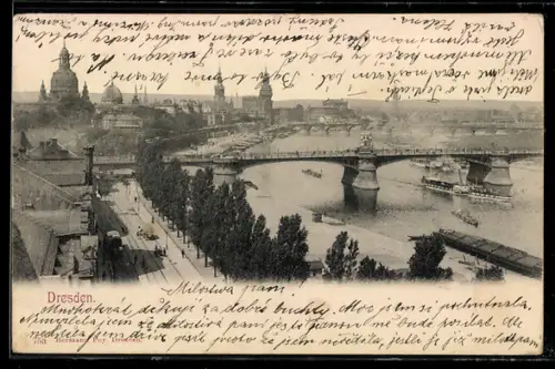 AK Dresden, Flusspartie mit Brücke