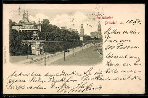 AK Dresden, Kgl. Belvedere, Strassenbahn