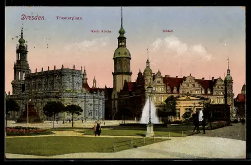 AK Dresden, Theaterplatz, Kath. Kirche, Schloss