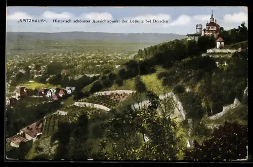 AK Radebeul, Spitzhaus, Historisch schönster Aussichtspunkt der Lössnitz