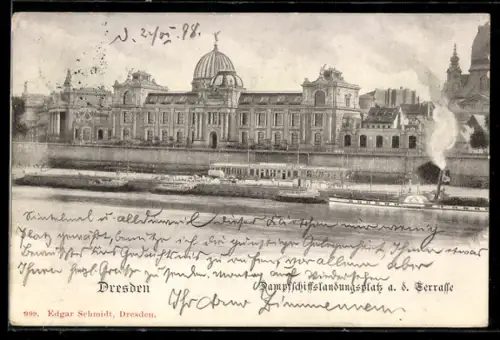 AK Dresden, Dampfschiffslandungsplatz a. d. Terrasse