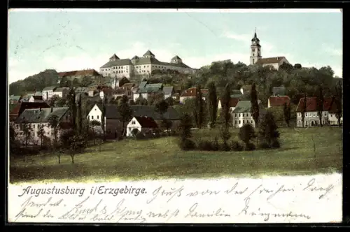 AK Augustusburg, Stadtbild m. Schloss