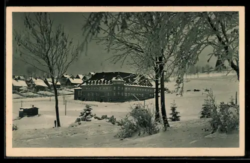 AK Oberwiesenthal, Kreisheim des Turnkreises Sachsen D. T. im Winter