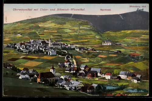 AK Oberwiesenthal, Sporthotel, Unter- und Böhmisch-Wiesenthal und Fichtelberg