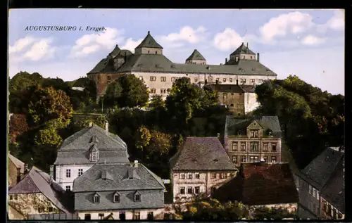 AK Augustusburg, Ortsansicht mit Schloss