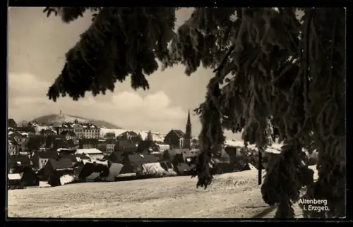 AK Altenberg i. Erzgeb., Teilansicht mit Kirche im Winter