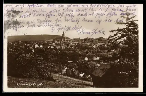 AK Annaberg, Panorama-Ansicht mit Aussichtsturm