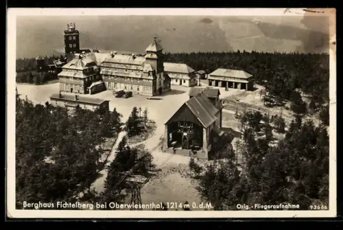 AK Oberwiesenthal, Berghaus Fichtelberg, orig. Fliegeraufnahme
