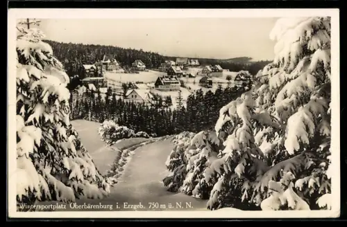 AK Oberbärenburg i. Erzgeb., Ortspartie im Schnee