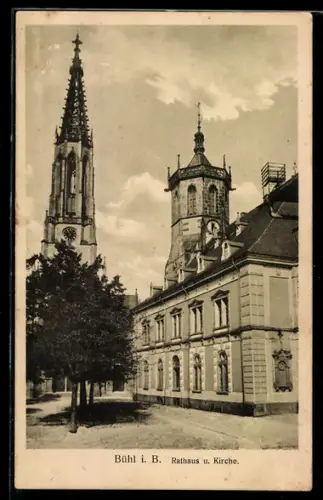 AK Bühl i. Baden, Rathaus u. Kirche