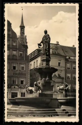 AK Freiberg i. Sa., Obermarkt, Denkmal Otto d. Reiche