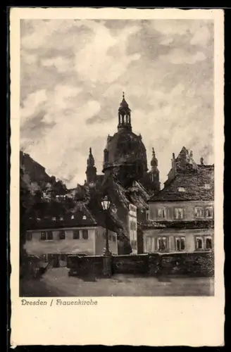 Künstler-AK Dresden, Frauenkirche, Ortspartie