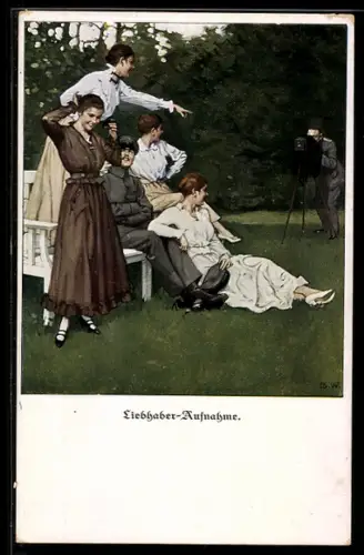 Künstler-AK Brynolf Wennerberg: Liebhaber-Aufnahme, Mädchen posieren für Fotograf