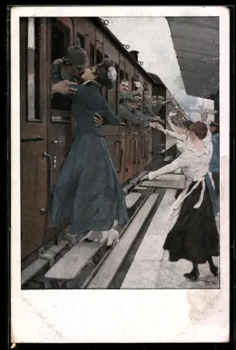 Künstler-AK Brynolf Wennerberg: Abschiedsszenen am Bahnhof