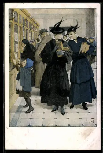 Künstler-AK Brynolf Wennerberg Nr. 15: Liebesgaben, Leute am Postschalter