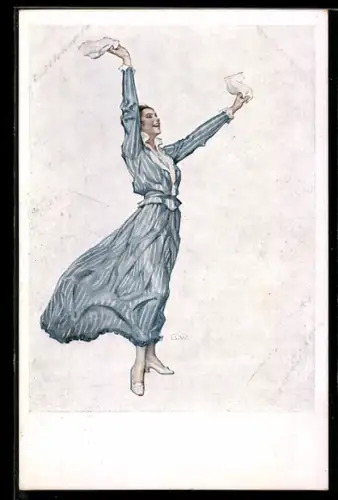 Künstler-AK Brynolf Wennerberg: Nr. 24, In der Heimat, Frau winkt mit Tüchern