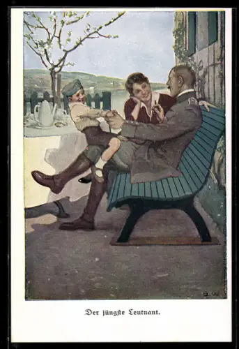 Künstler-AK Brynolf Wennerberg: Der jügste Leutnant, Soldat mit Frau und Sohn