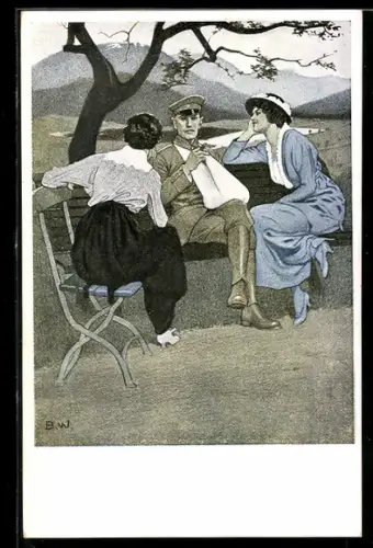 Künstler-AK Brynolf Wennerberg: Verletzter Soldat wird von Frauen umschwärmt