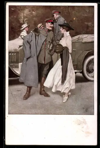 Künstler-AK Brynolf Wennerberg: Am Flugplatz, ein Soldat verabschiedet sich von seiner Frau