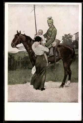 Künstler-AK Brynolf Wennerberg: Nr. 1, Abschied, Frau und Kind verabschieden den Soldaten