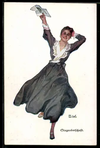 Künstler-AK Brynolf Wennerberg: Siegesbotschaft, Frau mit Brief in der Hand