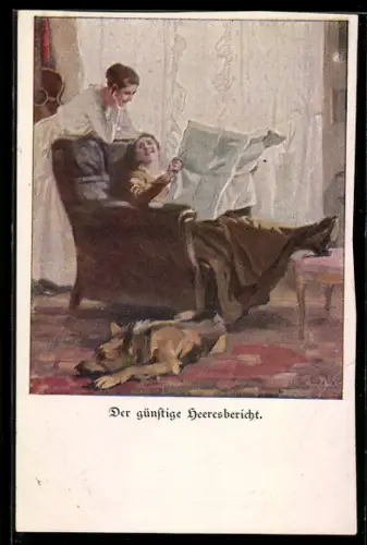 Künstler-AK Brynolf Wennerberg: Der günstige Heeresbericht, Frauen lesen in einer Zeitung