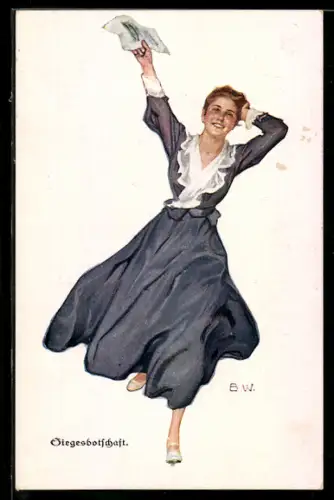 Künstler-AK Brynolf Wennerberg: Siegesbotschaft, Frau mit Brief in der Hand