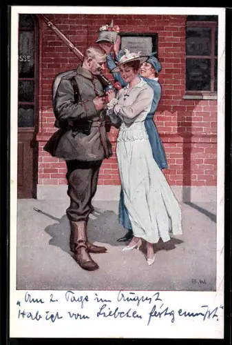 Künstler-AK Brynolf Wennerberg: Soldat mit seinen Liebsten vor der Abfahrt