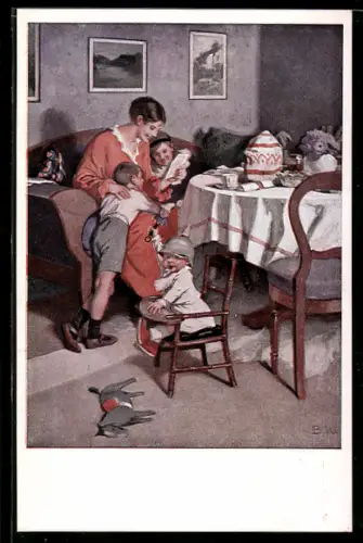 Künstler-AK Brynolf Wennerberg: Kriegspostkarte Nr. 9, Gute Nachrichten von der Front, Familie liest den Brief