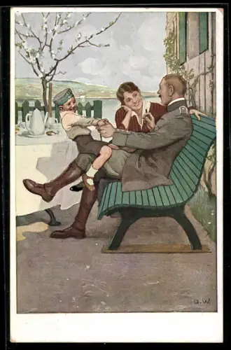 Künstler-AK Brynolf Wennerberg: Soldat in der Heimat mit Familie