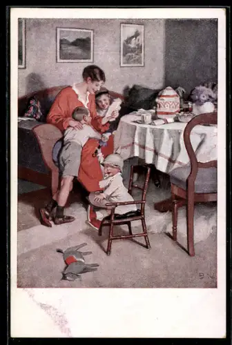 Künstler-AK Brynolf Wennerberg: Kriegspostkarte Nr. 9, Gute Nachrichten von der Front, Familie liest den Brief