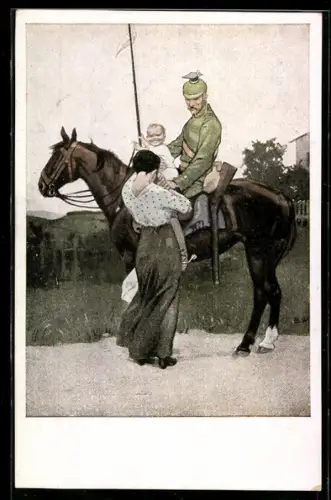 Künstler-AK Brynolf Wennerberg: Nr. 1, Abschied, Frau und Kind verabschieden den Soldaten