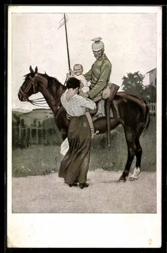 Künstler-AK Brynolf Wennerberg: Nr. 1, Abschied, Frau und Kind verabschieden den Soldaten