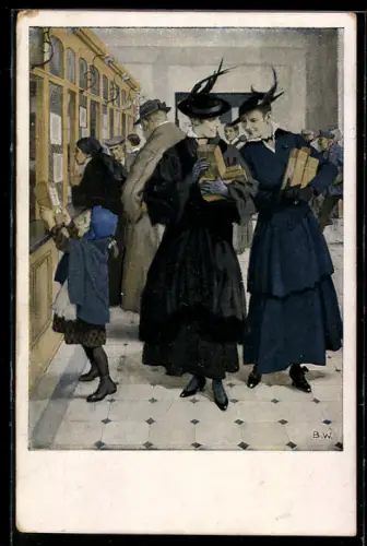 Künstler-AK Brynolf Wennerberg Nr. 15: Liebesgaben, Leute am Postschalter