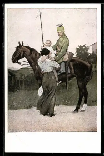 Künstler-AK Brynolf Wennerberg: Nr. 1, Abschied, Frau und Kind verabschieden den Soldaten