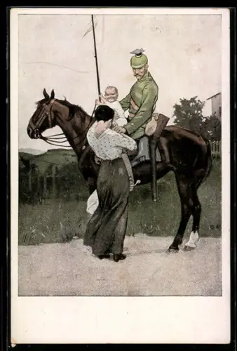 Künstler-AK Brynolf Wennerberg: Nr. 1, Abschied, Frau und Kind verabschieden den Soldaten