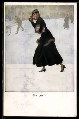 Künstler-AK Brynolf Wennerberg: Frau mit Päckchen auf dem Weg zur Post