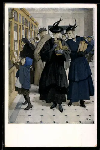 Künstler-AK Brynolf Wennerberg Nr. 15: Liebesgaben, Leute am Postschalter