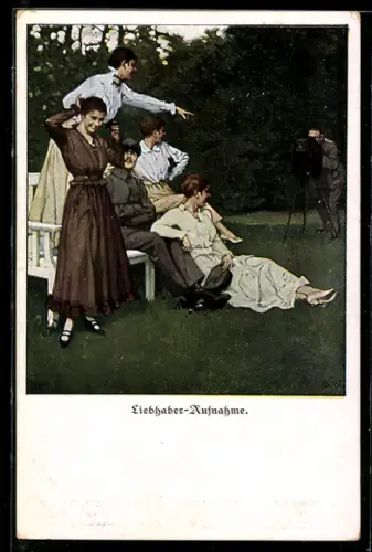 Künstler-AK Brynolf Wennerberg: Fotoapparat, Soldat wird mit seinen Liebhaberinnen aufgenommen