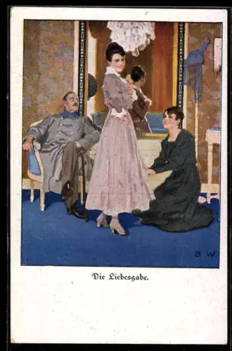 Künstler-AK Brynolf Wennerberg: Die Liebesgabe, Dame mit neuem Kleid