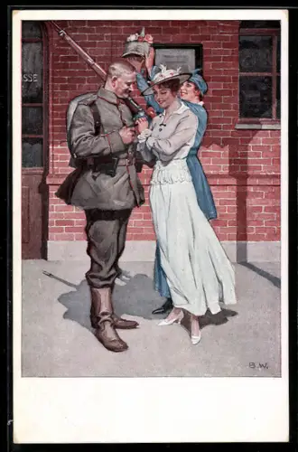 Künstler-AK Brynolf Wennerberg: Soldat mit seinen Liebsten vor der Abfahrt