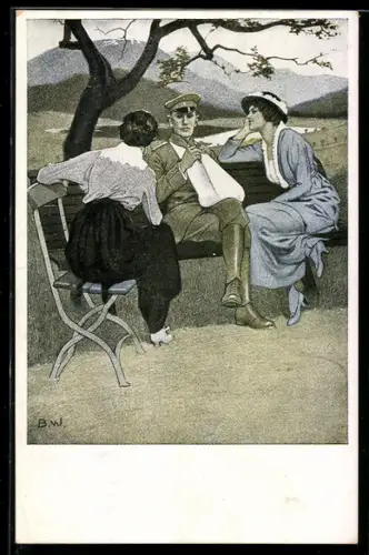 Künstler-AK Brynolf Wennerberg: Verletzter Soldat wird von Frauen umschwärmt