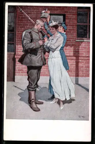 Künstler-AK Brynolf Wennerberg: Soldat mit seinen Liebsten vor der Abfahrt