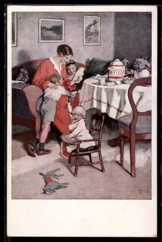 Künstler-AK Brynolf Wennerberg: Kriegspostkarte Nr. 9, Gute Nachrichten von der Front, Familie liest den Brief